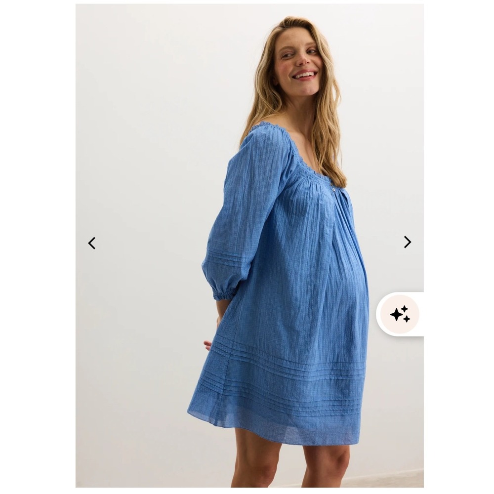 NWT HATCH The Lottie Secret Nursing Mini Dress XS Blue Plaid Smocked Maternity